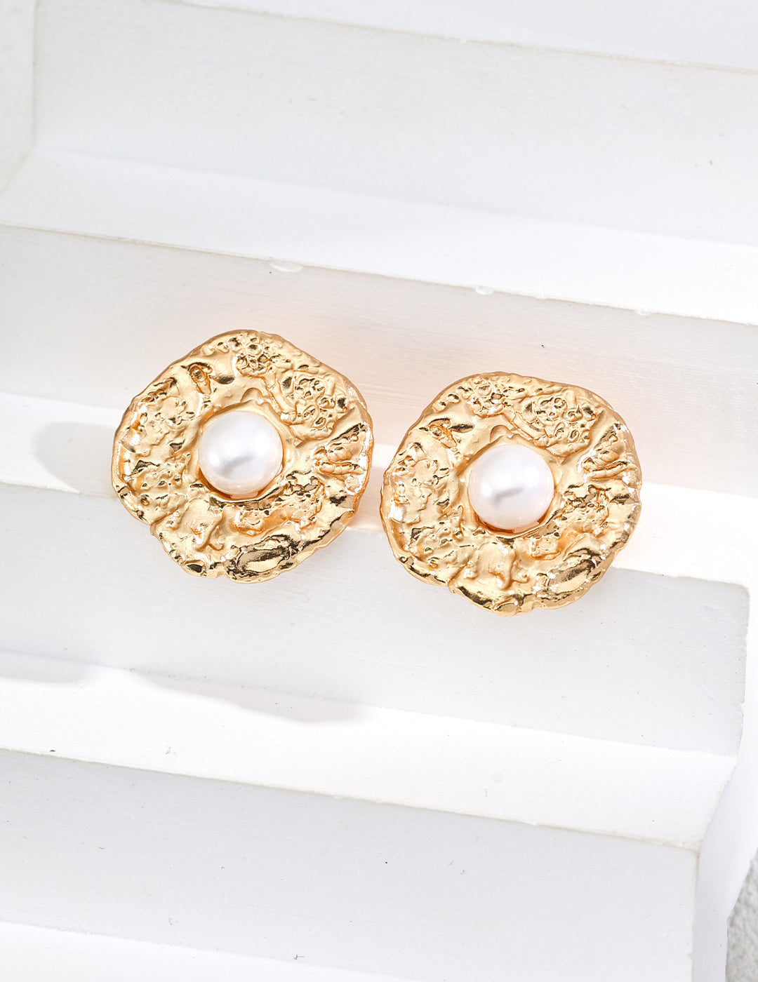 Chunky Natural Pearl Statement Earrings in Sterling Silver and Retro Gold