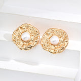 Chunky Natural Pearl Statement Earrings in Sterling Silver and Retro Gold