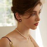 Red Enamel and Shell Earrings in Retro Gold Sterling Silver