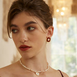 Red Enamel and Shell Earrings in Retro Gold Sterling Silver