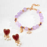 Heart Shaped Red Enamel and Natural Pearl Earrings in Retro Gold Sterling Silver