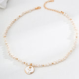 Adjustable Rose Pendant Necklace with Enamel and Natural Pearl in Retro Gold Silver