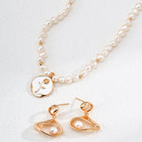 Adjustable Rose Pendant Necklace with Enamel and Natural Pearl in Retro Gold Silver