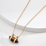 Adjustable Pyramidal Tiger Eye Pendant Necklace in Retro Gold Sterling Silver
