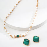 Adjustable Natural Pearl and Malachite Necklace in Retro Gold Sterling Silver