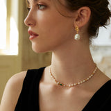 Adjustable Natural Pearl and Malachite Necklace in Retro Gold Sterling Silver