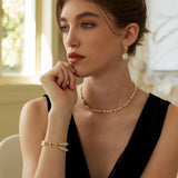 Adjustable Natural Pearl and Malachite Necklace in Retro Gold Sterling Silver