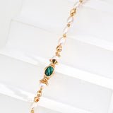 Adjustable Natural Pearl and Malachite Necklace in Retro Gold Sterling Silver