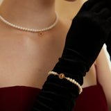 Adjustable Natural Pearl and Agate Bracelet in Sterling Silver