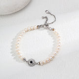 Adjustable Natural Pearl and Agate Bracelet in Sterling Silver