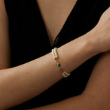 Adjustable Pearl and Malachite Bracelet in Retro Gold Sterling Silver