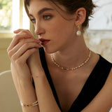 Adjustable Pearl and Malachite Bracelet in Retro Gold Sterling Silver