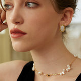 Adjustable Necklace with Irregular Pearls and Onyx in Retro Gold Sterling Silver