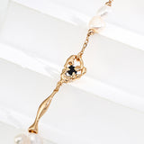 Adjustable Necklace with Irregular Pearls and Onyx in Retro Gold Sterling Silver