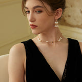 Adjustable Necklace with Irregular Pearls and Onyx in Retro Gold Sterling Silver