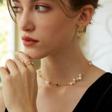 Adjustable Necklace with Irregular Pearls and Onyx in Retro Gold Sterling Silver