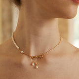 Adjustable Bow and Natural Pearl Necklace in Dual-Tone Sterling Silver
