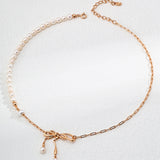 Adjustable Bow and Natural Pearl Necklace in Dual-Tone Sterling Silver