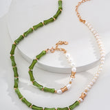 Adjustable Bamboo Joint Pearl Necklace in Retro Gold Sterling Silver