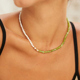 Adjustable Bamboo Joint Pearl Necklace in Retro Gold Sterling Silver