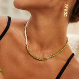 Adjustable Bamboo Joint Pearl Necklace in Retro Gold Sterling Silver