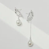 Deconstructed Pearl Necklace & Earrings Set - 925 Silver (10mm Pearl)