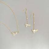 K Gold Tone Solid Silver Love Necklace & Earrings Set - Minimalist Elegance