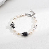 Adjustable Pearl & Onyx Jewelry - Choose Necklace or Bracelet (925 Silver)