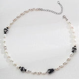Adjustable Pearl & Onyx Jewelry - Choose Necklace or Bracelet (925 Silver)