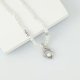 Asymmetric Pearl Earrings & Adjustable Necklace Set - 925 Silver (Silver/Gold-Tone)