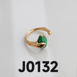 Malachite Drop Earrings & Adjustable Ring Set - Gold-Tone 925 Silver