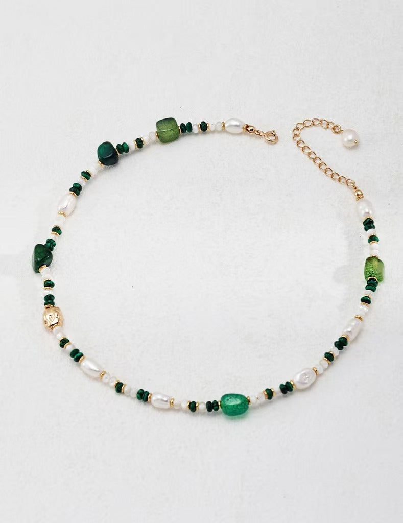 Adjustable Pearl & Malachite Bracelet - Gold-Tone 925 Silver