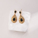 Black Zircon Necklace & Earrings Set - Gold-Tone 925 Silver