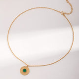 Green Chalcedony Jewelry Set - 925 Silver (Vintage Gold Tone)