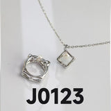 Geometric Pearl Ring & Necklace Set - 925 Silver (Silver Tone / Gold Tone)