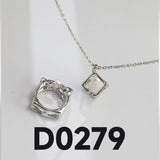 Geometric Pearl Ring & Necklace Set - 925 Silver (Silver Tone / Gold Tone)