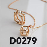 Geometric Pearl Ring & Necklace Set - 925 Silver (Silver Tone / Gold Tone)